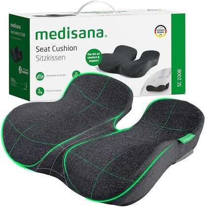 Medisana Seat Cushion, SC 200B Seat Cushions for Office Chairs, Car Seat, Wheelchair - Sciatica & Tailbone & Coccyx Pain Relief Pillow for Driver Sedentary People（Size:22.8 * 16.5 * 4.3 in-Black）