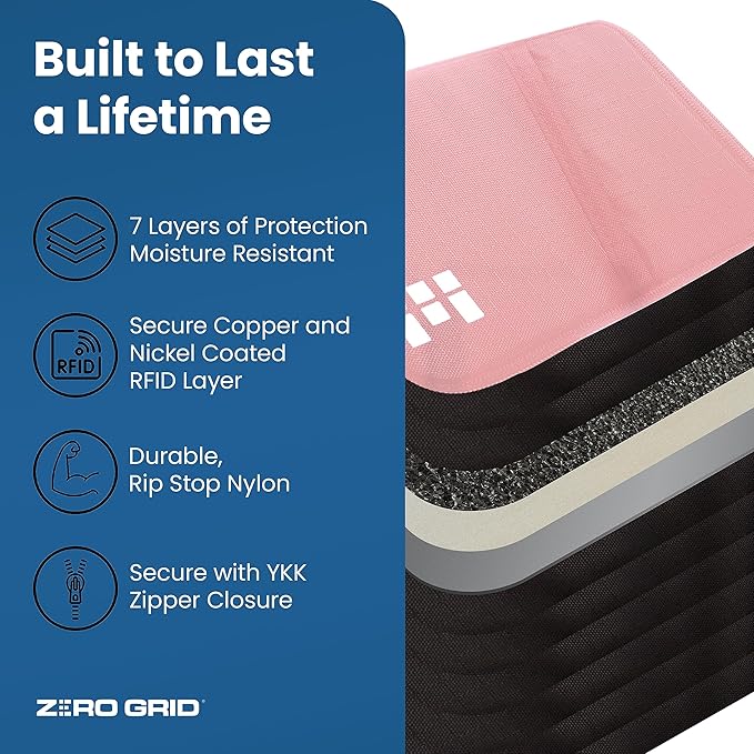 Passport Holder Family up to 6 Passports, Large Passport Wallet and Premium Travel Document Holder Organizer with RFID Anti-Theft Blocking - 7 Bonus RFID Blocking Sleeves - Rose