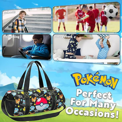 Pokemon Duffel Bag for Kids Boys Anime Pikachu Carryall Duffle Bag with Adjustable Strap for Travel Sports Gear Equipment Organizer Gifts for Kids