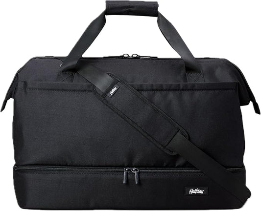 Halfday Double Decker Weekender Bag 40L | Designed for Easy Packing & Storage (Padded Strap, Zippered Bottom Compartment, Interior Mesh Pockets, Trolley Sleeve, Water-Resistant Fabric), Jet
