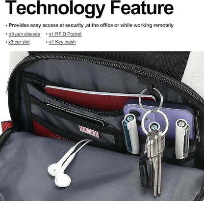 Boavan Laptop Backpack for men, 17.3 inch Laptop Bag with USB Port, Waterproof Travel Work Backpack Purse, Anti-Theft Teacher Nurse Doctor Casual Bookbags Office Business backpack，White