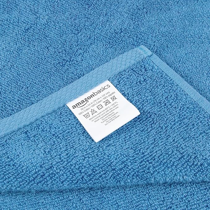 Amazon Basics 2 Piece Quick-Dry Oversize Bath Towel, 100% Cotton, Lake Blue, 54" x 30"