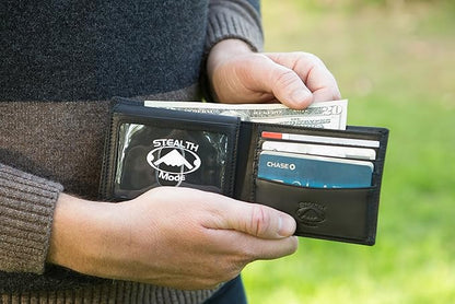 Stealth Mode Leather Bifold Wallet for Men With ID Window and RFID Blocking