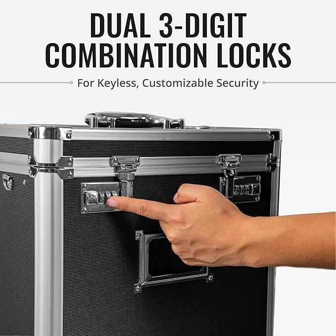 Vaultz File Organizer Storage Box - 14 x 7 x 12.19 Inch Letter Size, Portable Locking Storage Totes with Dual Combination Locks for Filing Office Documents - Black