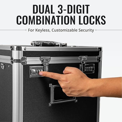 Vaultz File Organizer Storage Box - 14 x 7 x 12.19 Inch Letter Size, Portable Locking Storage Totes with Dual Combination Locks for Filing Office Documents - Black