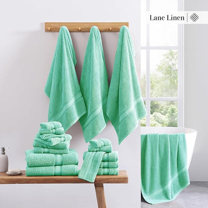 LANE LINEN Luxury Bath Towels Set - 6 Piece Set, 100% Cotton Bathroom Towels, Zero Twist, Quick Dry Soft Absorbent Shower 2 Bath Towel, 2 Hand Towel, 2 Wash Cloths - Aqua Sky