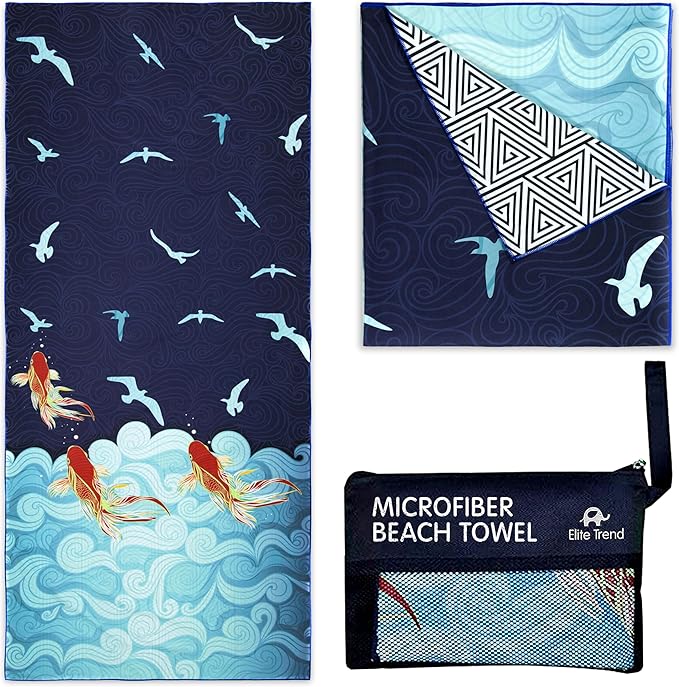 Quick Dry Towel Extra Large 78x35 Inch - Microfiber Beach Towel - Perfect for Beach, Travel, Swimming, Pool, Yoga, Hiking, Camping - Lightweight, Fast Drying, Compact for Adults (Koi Fish)