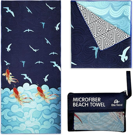 Quick Dry Towel Extra Large 78x35 Inch - Microfiber Beach Towel - Perfect for Beach, Travel, Swimming, Pool, Yoga, Hiking, Camping - Lightweight, Fast Drying, Compact for Adults (Koi Fish)
