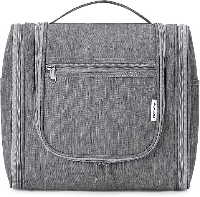 Narwey Hanging Toiletry Bag for Women Travel Makeup Bag Organizer Toiletries Bag Men for Cosmetics Essentials Accessories (Large, Grey)