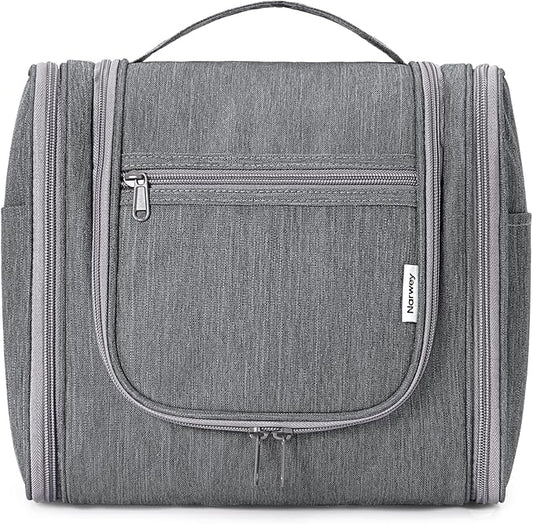 Narwey Hanging Toiletry Bag for Women Travel Makeup Bag Organizer Toiletries Bag Men for Cosmetics Essentials Accessories (Large, Grey)