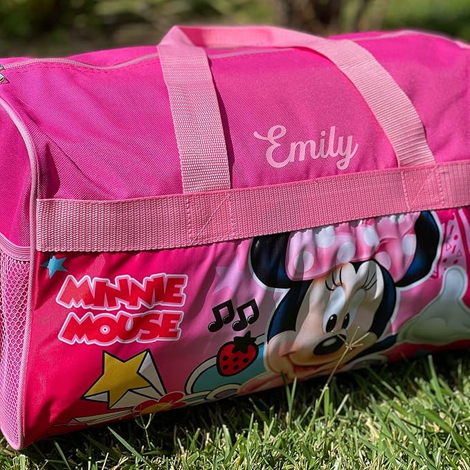 KishKesh Personalized Licensed Kids Duffel Bag – Durable, Customizable Name & Text, Ideal for Travel, School, Gym, Beach, or Overnight – Minnie Mouse Design, 18" X 10.50" X 9.75”
