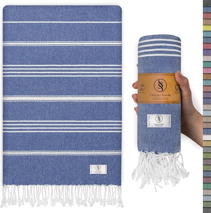 Turkish Beach Towel Compact & Lightweight Extra Large (39" x 71") - Quick Dry, Versatile and Functional as Picnic, Travel and Yoga Blanket, Pool, Shower, Cruise and Gym Towel - Royal Blue