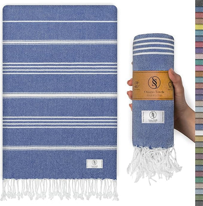 Turkish Beach Towel Compact & Lightweight Extra Large (39" x 71") - Quick Dry, Versatile and Functional as Picnic, Travel and Yoga Blanket, Pool, Shower, Cruise and Gym Towel - Royal Blue