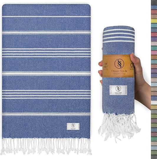 Turkish Beach Towel Compact & Lightweight Extra Large (39" x 71") - Quick Dry, Versatile and Functional as Picnic, Travel and Yoga Blanket, Pool, Shower, Cruise and Gym Towel - Royal Blue