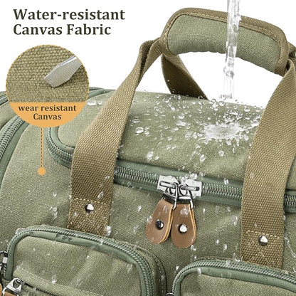 Gonex Canvas Duffle Bag for Travel, Expandable Water Resistant 60L Carry on Duffel Overnight Weekender Gym Bag with Wet Dry Separation Pocket & Suitcase Handle Sleeve, Army Green