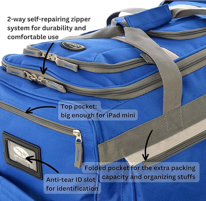 Olympia U.S.A. 33 inch Jumbo Size 8 Pockets Wheeled Rolling Duffel Bag Water Resistant Luggage Lightweight Travel Suitcase with Retractable Handle