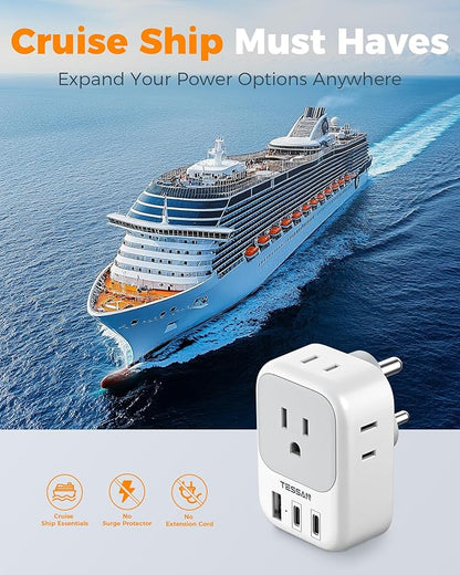 US to India Plug Adapter 2 Pack, TESSAN Type D Travel Adapter with 4 Outlets 3 USB (2 USB-C), Power Adaptor for US to India Nepal Maldives Pakistan Bangladesh Sri Lanka Bhutan Yemen