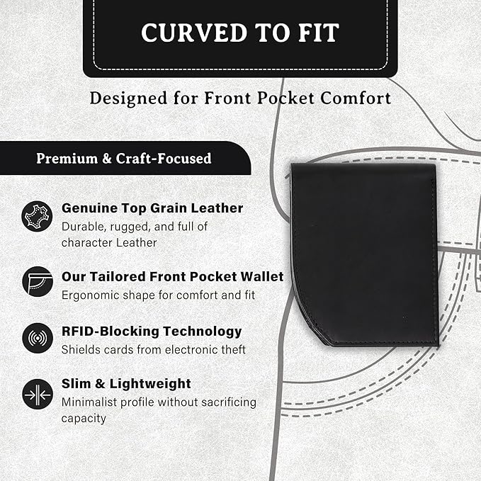 ROGUE WALLET Tailored Genuine Leather Wallets – RFID Blocking, Durable & Stylish Front-Pocket Comfort - Holds 6–8 Credit Cards, ID Window, Extra Storage Pockets & More (Black)