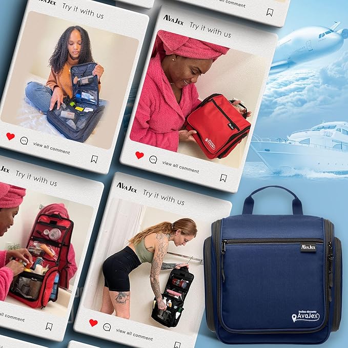 Travel Toiletry Bag for Men and Women - (10.6”x10.6”x3.2”) Large Hanging Toiletry Organizer - Waterproof Hygiene Bag with Metal XXL Swivel Hook, with Sturdy Zippers and 19 Compartments for Toiletries