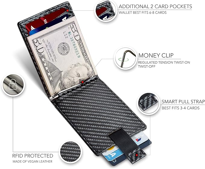 SERMAN BRANDS RFID Blocking Slim Bifold Genuine Leather Minimalist Front Pocket Wallets for Men with Money Clip Thin Gift