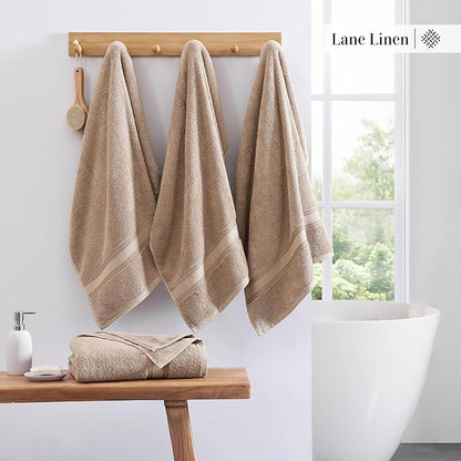 LANE LINEN 100% Cotton Bath Towels Set of 4 (28"x54") - Zero Twist, Cotton Bathroom Towel Sets - Quick Dry, Highly Soft & Absorbent Large Shower Towels for Bathroom - Sustainabaly Produced - Taupe
