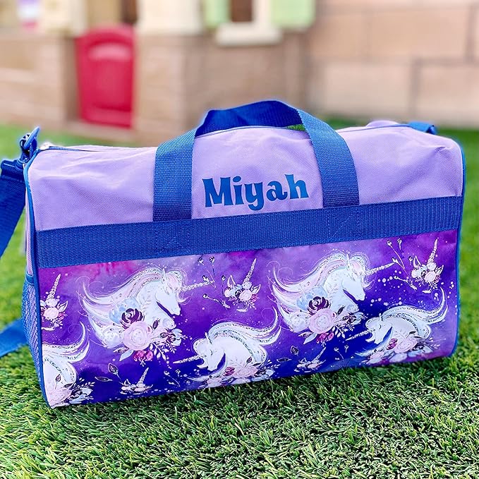 Personalized Kids 18 Inch Duffel Bag for Sports, Travel and Sleepover - Unicorn