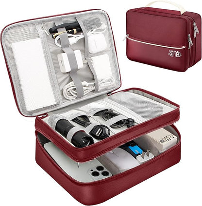 SELLYFELLY Electronics Travel Organizer, Double Layer Cable Organizer Bag Watreproof Electronics Accessories Storage Bag for Cord, Charger, Phone, Power Bank, Hard Drive