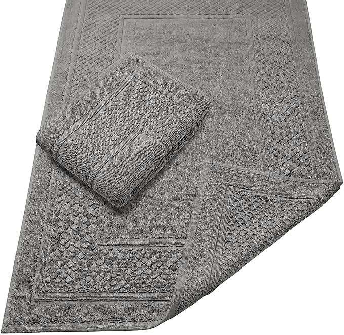 Avalon Towels Grey Bath Mat - 100% Cotton Set of 2 Absorbent Bathmat - Bathroom Mats Quick Dry Bath Mats for Bathrooms (22x34 Inches)
