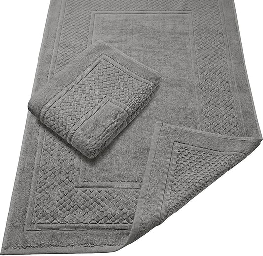 Avalon Towels Grey Bath Mat - 100% Cotton Set of 2 Absorbent Bathmat - Bathroom Mats Quick Dry Bath Mats for Bathrooms (22x34 Inches)