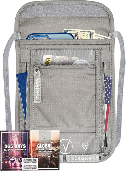 Vantamo Money Belt with RFID For Men & Women, Hidden Passport Holder for Travel, 2 Compartment Travel Fanny Pack for Women Anti Theft