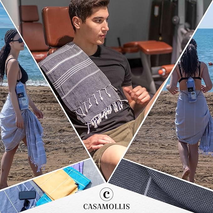 Turkish Beach Towel, Prewashed, 100% Cotton, Soft, Absorbent, Quick Dry, Sand Free Large Oversize Beach Towels for Bathroom Camping Yoga Gym Pool Travel Size 39x71 Inches (Light Gray)