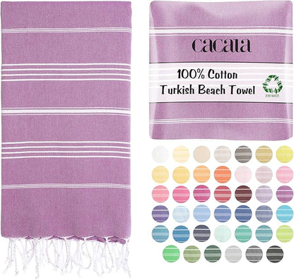 Cacala Lightweight and Thin Turkish Beach Towel 100% Cotton Sand-Free and Quick-Drying Goodness Perfect as an Extra Large Travel Towel, Beach Accessory, or Gift for Beach Lovers, 37 x 70