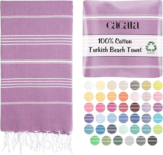 Cacala Lightweight and Thin Turkish Beach Towel 100% Cotton Sand-Free and Quick-Drying Goodness Perfect as an Extra Large Travel Towel, Beach Accessory, or Gift for Beach Lovers, 37 x 70