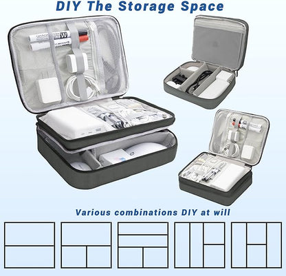 Electronics Organizer,Travel Cord Organizer Pouch, Portable Cable Organizer Bags, Waterproof Electronic Accessories Storage Case for Cables, Cords, Charger, Phone (Three Layer-Gray)