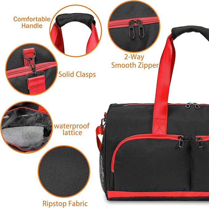 Kuston Sports Gym Bag with Shoes Compartment &Wet Pocket Gym Duffel Bag Overnight Bag for Men and Women