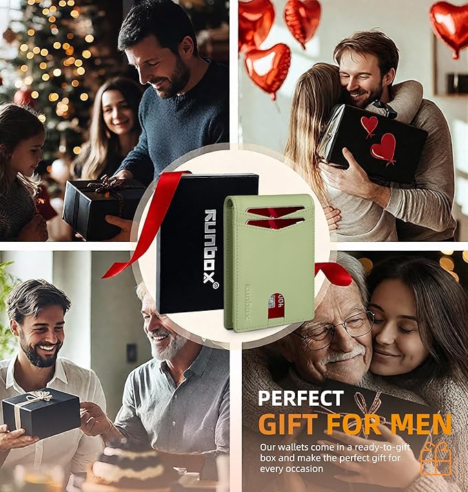 RUNBOX Wallet for Men Slim Rfid Leather 2 ID Window With Gift Box