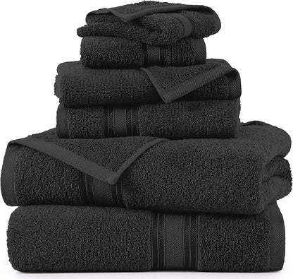 LANE LINEN Luxury Bath Towels Set - 6 Piece Set, 100% Cotton Bathroom Towels, Zero Twist, Quick Dry Shower Towels, Absorbent Bath Towel, Super Soft, 2 Bath Towels, 2 Hand Towels, 2 Wash Cloths - Black