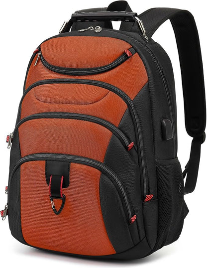 Boavan Laptop Backpack for men, 15.6 inch Laptop Bag with USB Port, Waterproof Travel Work Backpack Purse, Anti-Theft Teacher Nurse Doctor Casual Bookbags Office Business backpack，Deep Orange Black