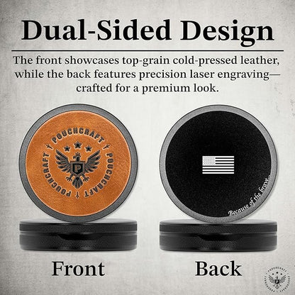 Leather-Faced Metal Pouch Can | Metal Container | Slim EDC Pocket Tin | Airtight & Moisture-Resistant | Daily Organizer | Pill Case & Travel Tin | Father’s Day Gift for Dad | (Insignia Ed, Black)