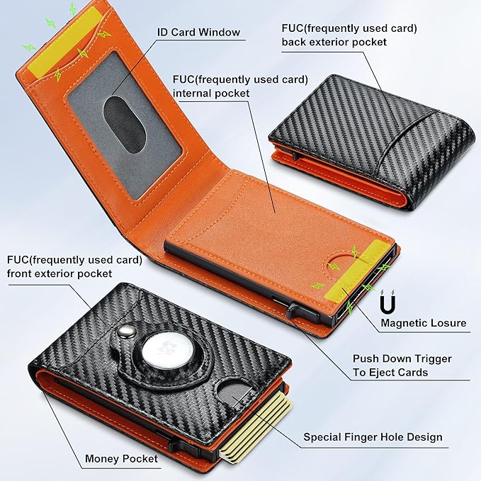 furid Airtag Wallet For Men - Smart Apple Air Tag Wallet with Airtag Holder, Rfid Pop Up Slim Minimalist Wallets,Gifts Boxed