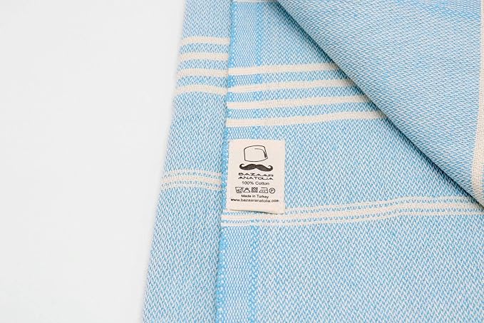 Bazaar Anatolia Slim Line Turkish Towel 100% Cotton Peshtemal Beach Towel 76x38 Thin Lightweight Travel Camping Bath Sauna Gym Pool Blanket Quick Dry Towels (Turquoise) - Made in Turkiye
