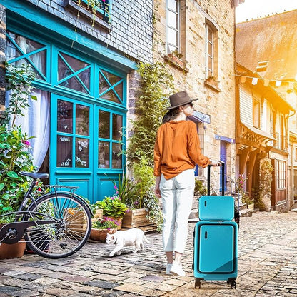 20 Inch Carry On Luggage 22x14x9 Airline Approved, Carry On Suitcase with Wheels, Hard-shell Carry-on Luggage, Durable Luggage Carry-On, Teal Small Suitcase with Cosmetic Case