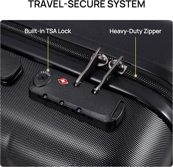 NINETYGO Carry On Luggage 22x14x9 Airline Approved, Small Suitcase with Smooth Double Spinner Wheels, Hard Shell PC Luggage Carry-On, Lightweight Travel Luggage, TSA Approved (Black, B1)