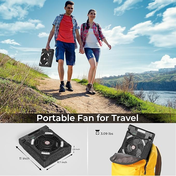 PANERGY Solar Fan with Lantern for Camping, Rechargeable Battery Powered Fan(36H cooling/60H lighting), 4-Speed, 8H Timer, 90°Folding Cordless & Portable for Outdoor Travel RV Power Outage
