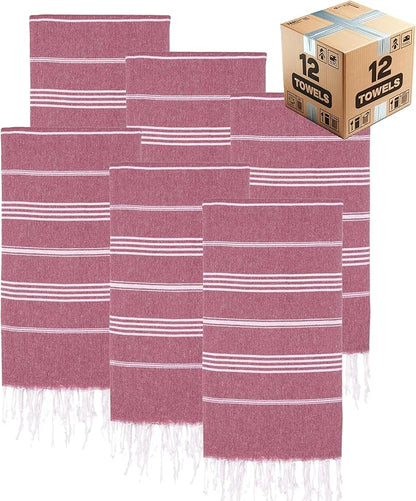 Turkish Beach Towels, Bulk Case of 12 | Oversized, Quick Dry, Sand Free | 100% Cotton, Large 38x71 Towels for Beach, Pool, Travel | Ultra-Soft, Compact, Absorbent | Burgundy