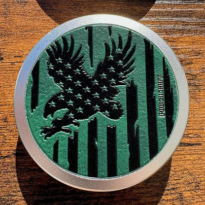 Leather-Faced Metal Pouch Can | Metal Container | Slim EDC Pocket Tin | Airtight & Moisture-Resistant | Daily Organizer | Pill Case & Travel Tin | Father’s Day Gift for Dad | (American Flag, Silver)