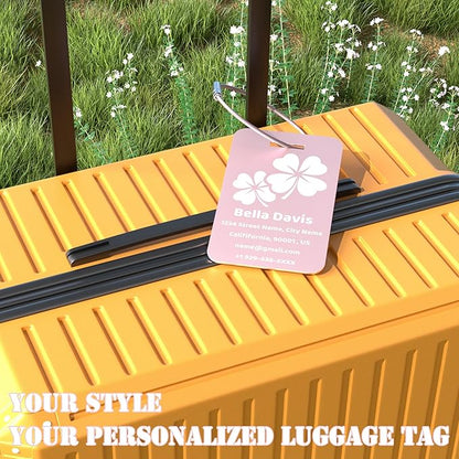 4 PCS Personalized Luggage Tags for Suitcases, Custom Aluminum Luggage Tags for Bags and Backpacks, Waterproof & Heavy Duty Personalized Metal Name Tags for Travel (Pink)