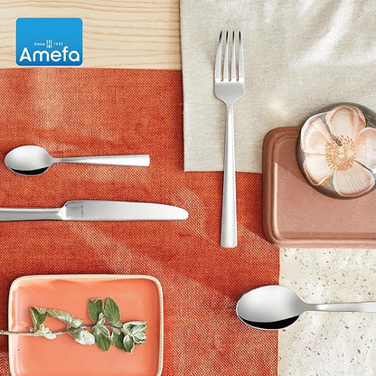 Amefa Moderno 45-Piece Flatware, Set for 8 – Stainless Steel Silverware, High-Gloss Mirror Finish, Rust-Resistant Cutlery with Dinner Forks, Knives, Spoons, Salad Forks & Teaspoons for Home Dining