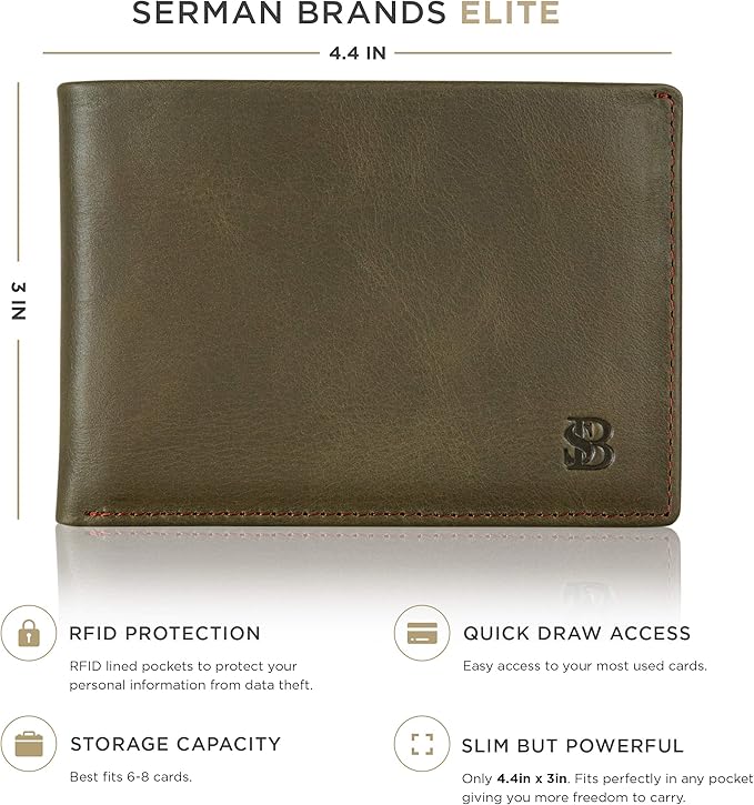 SERMAN BRANDS Mens Slim Bifold Wallet RFID Blocking Minimalist Front Pocket Wallets for Men - Thin & Stylish