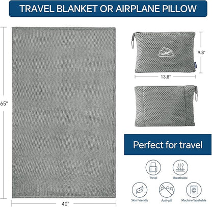 BEDELITE Travel Blanket with Bag, Ultra-Soft Jacquard Fleece Blanket with Luggage Sleeve & Backpack Clip, Airplane Blanket Travel Essentials, Grey